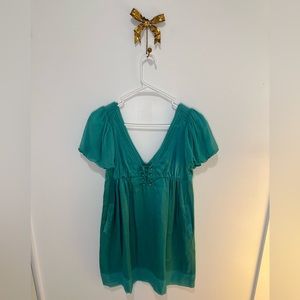 Emerald green 100% silk dress.